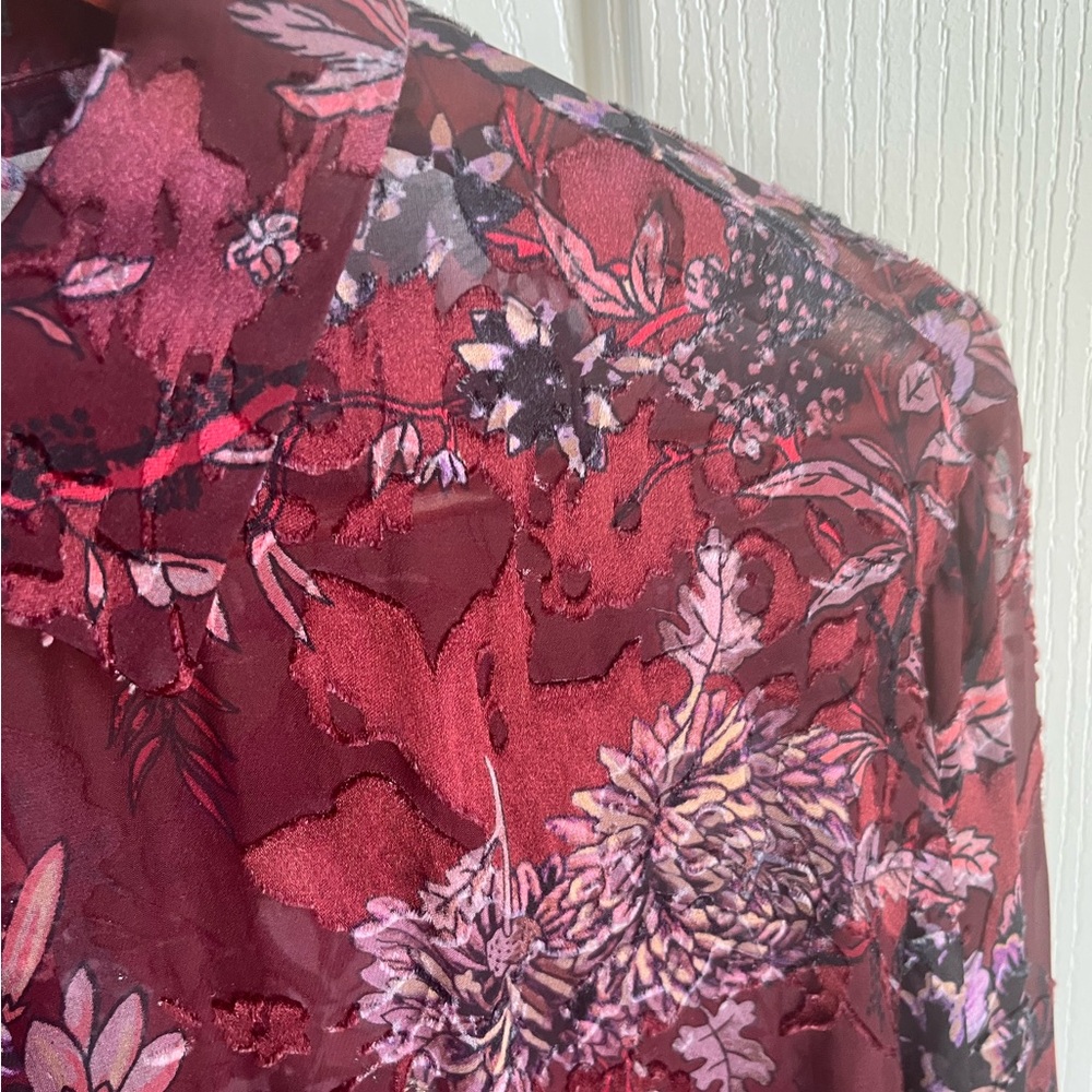 ETRO Silk Floral Button Down Shirt Semi-Sheer Wine colour Size 8 Like New - Picture 4 of 15